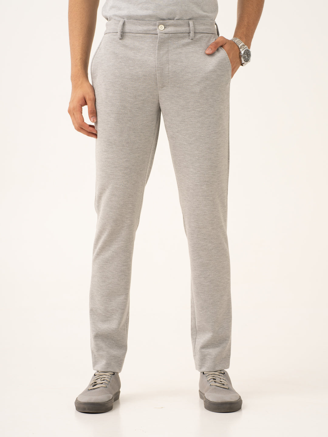 Neural Grey Twill Power-Stretch Pants