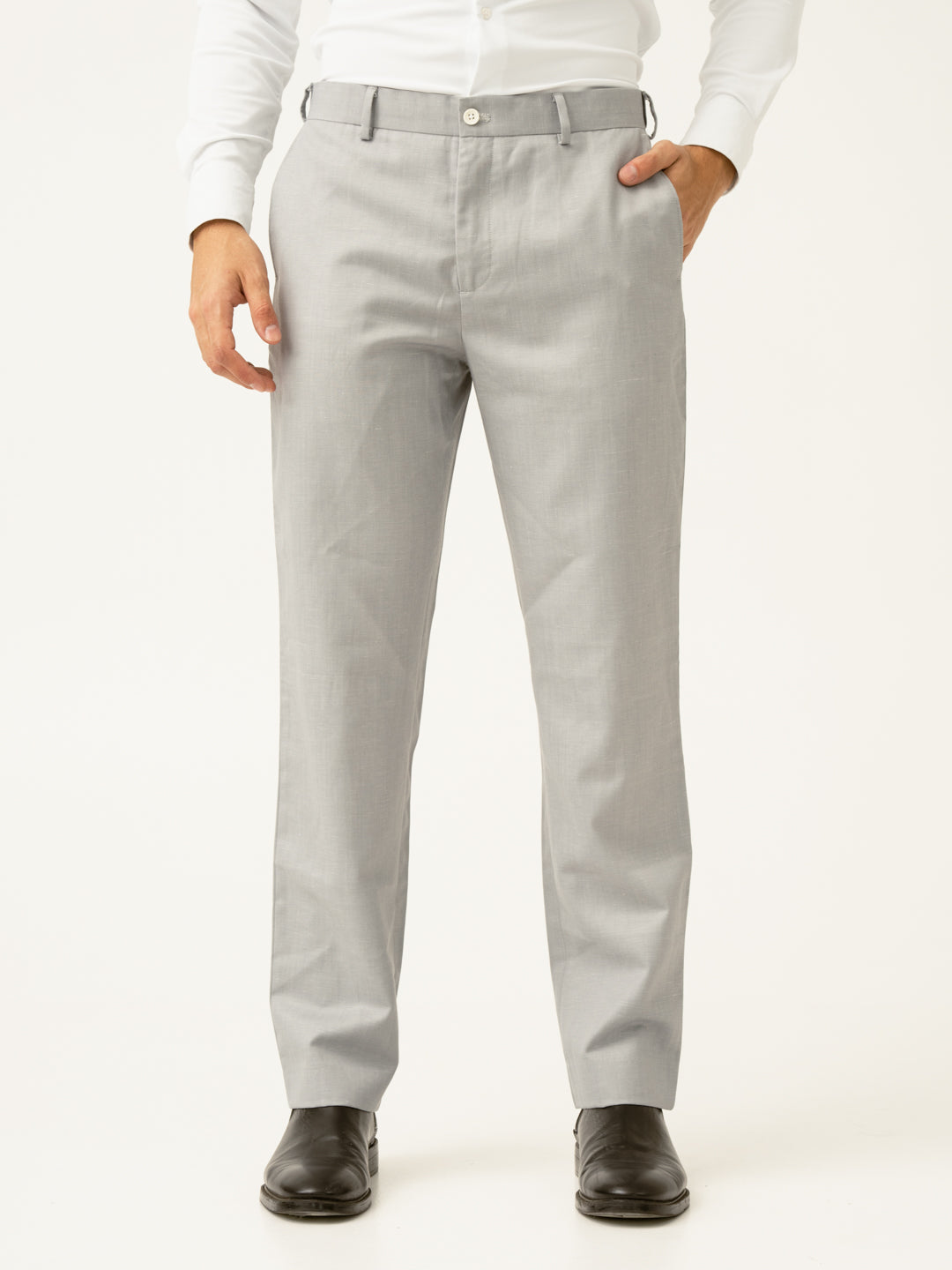 Palladium Grey Tropical Wool Linen Pants - Main Image