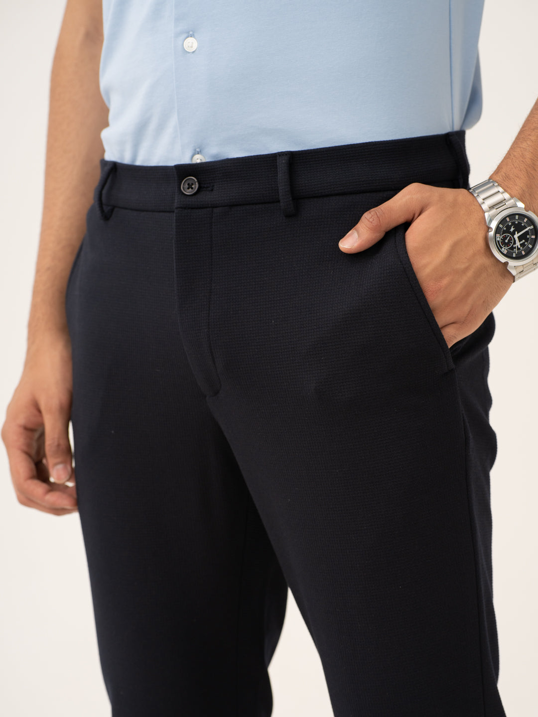 Terminal Navy Waffle Textured Power-Stretch Pants