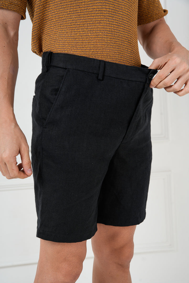 natural black linen shorts