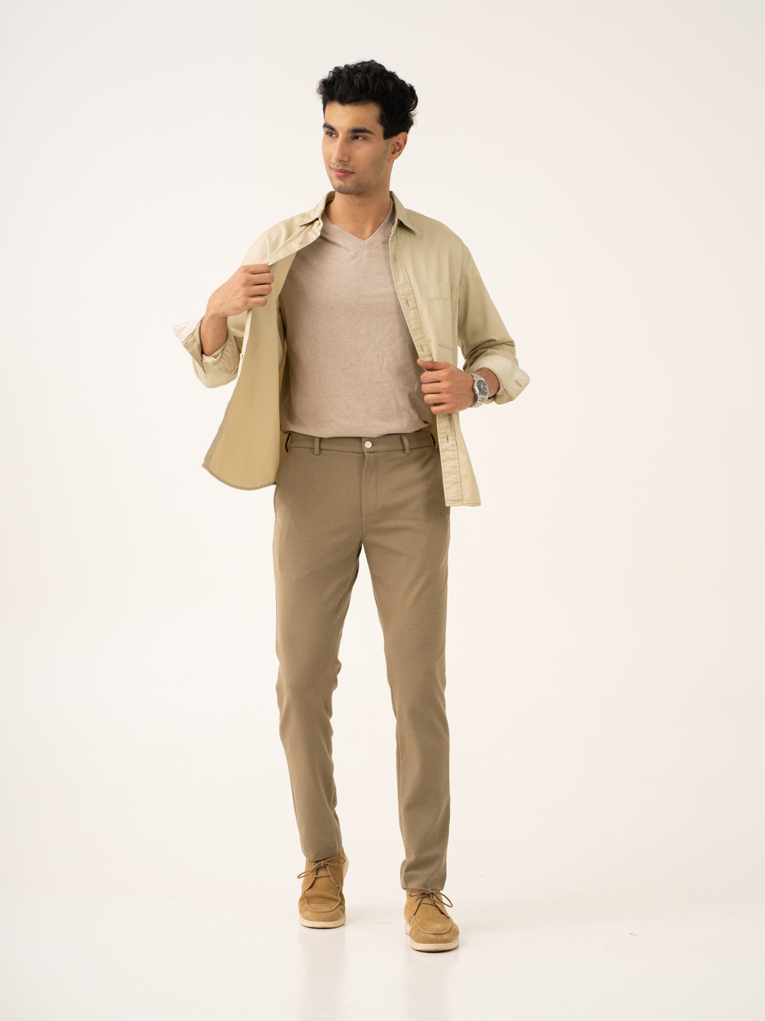 Fiber Khaki Waffle Textured Power-Stretch Pants