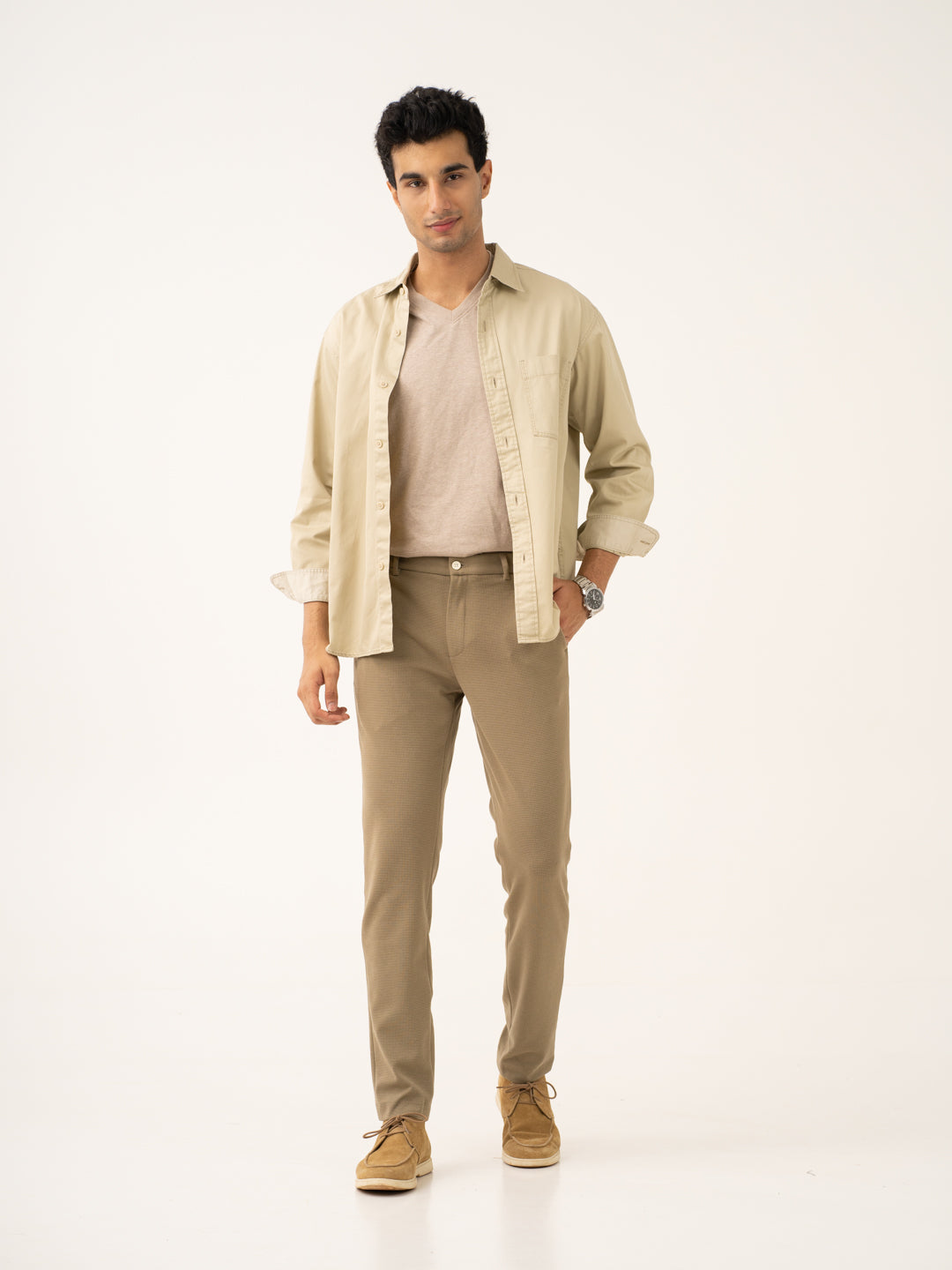 Fiber Khaki Waffle Textured Power-Stretch Pants