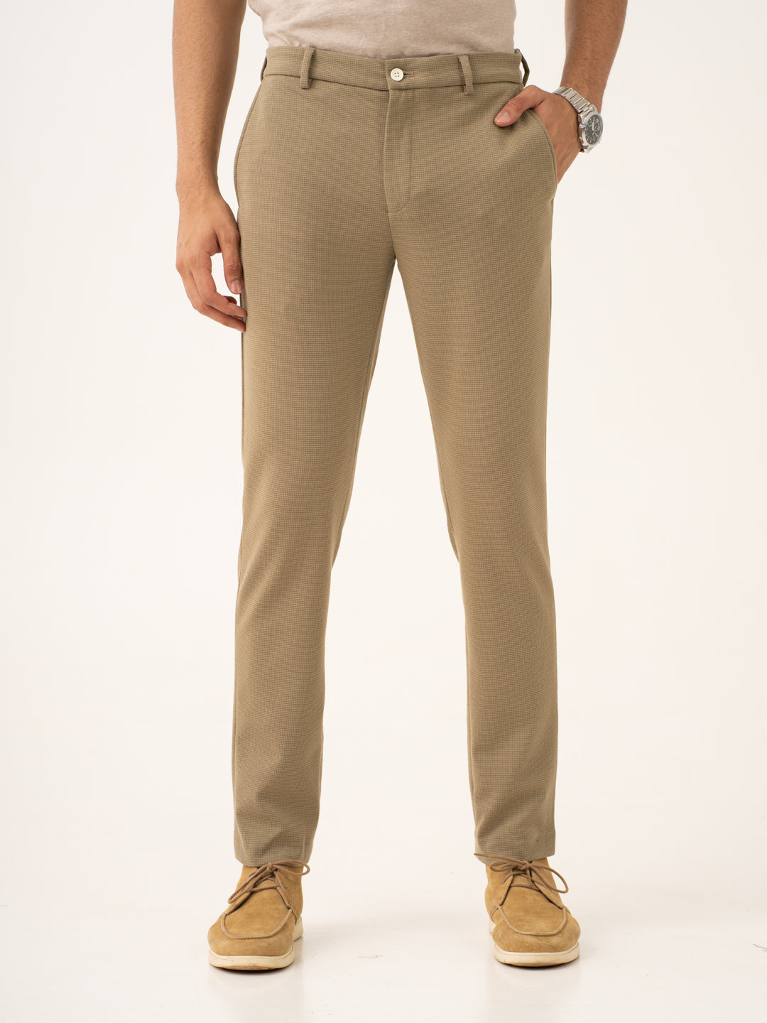 Fiber Khaki Waffle Textured Power-Stretch Pants