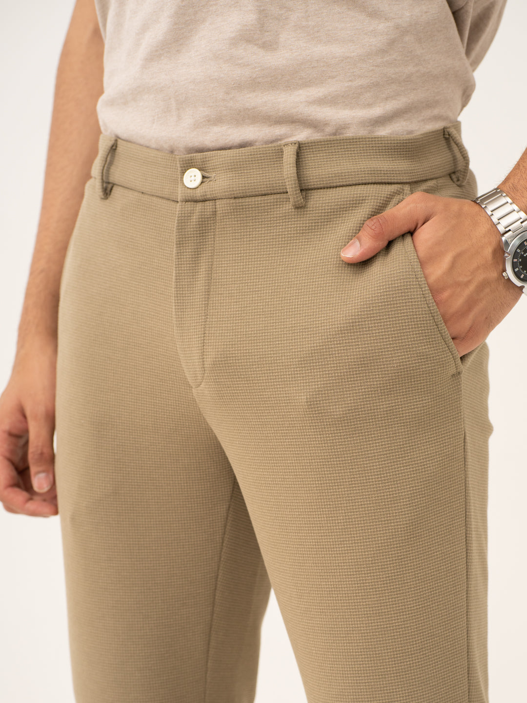 Fiber Khaki Waffle Textured Power-Stretch Pants