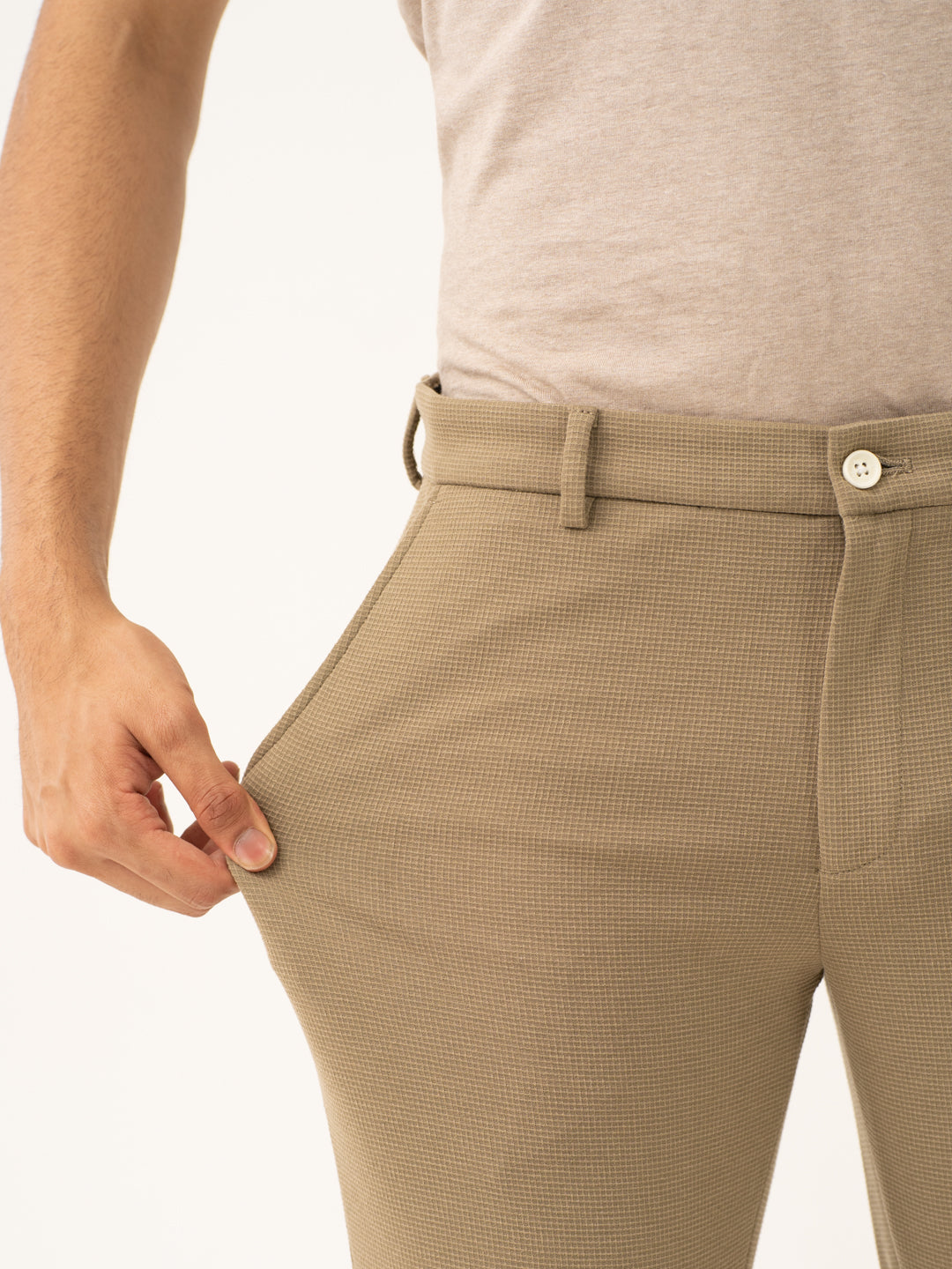 Fiber Khaki Waffle Textured Power-Stretch Pants