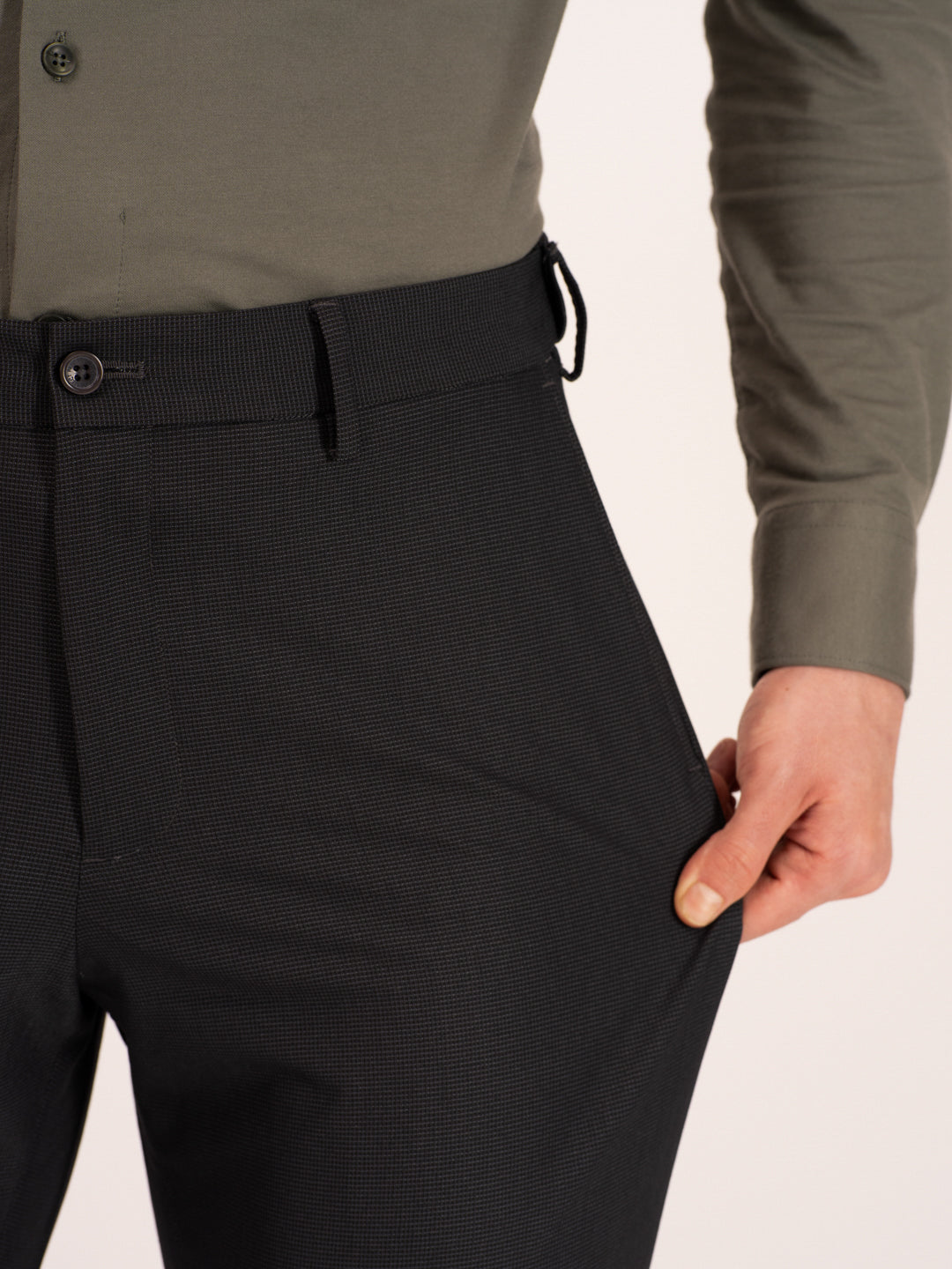 Aether Black Micro Checks Relaxed Stretch Fit Formal Pants