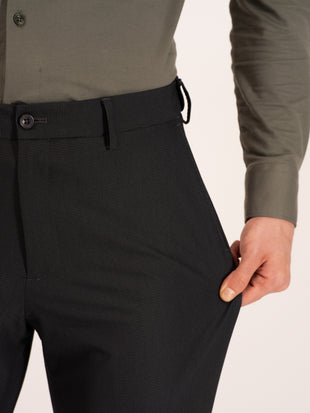 Aether Black Micro Checks Relaxed Stretch Fit Formal Pants