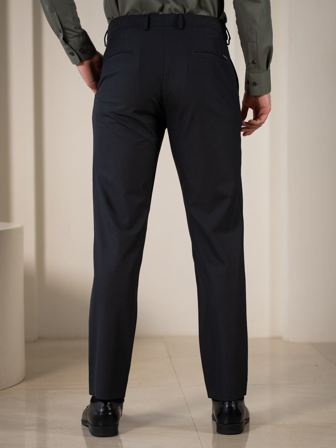 Aether Black Micro Checks Relaxed Stretch Fit Formal Pants