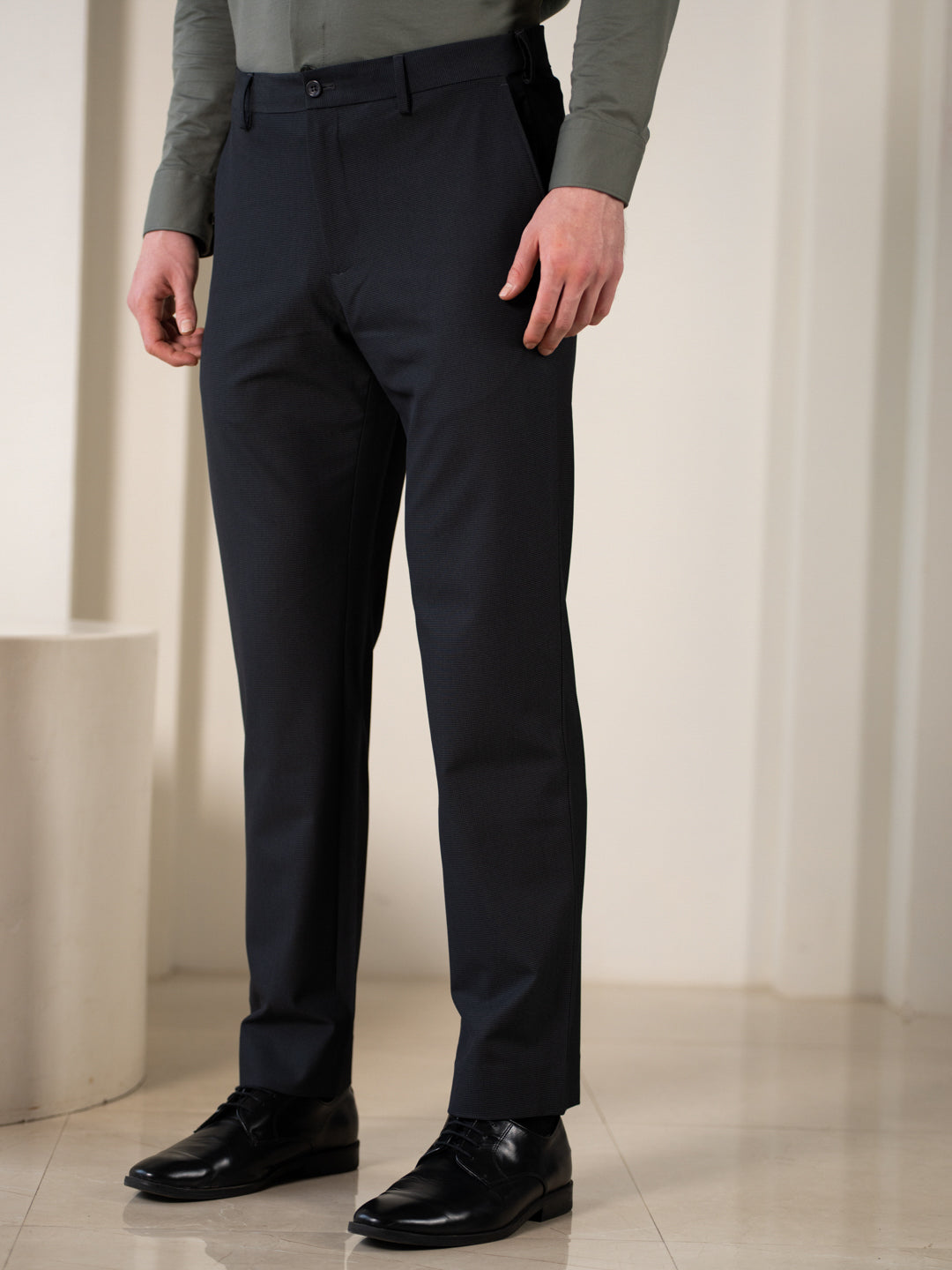 Aether Black Micro Checks Relaxed Stretch Fit Formal Pants