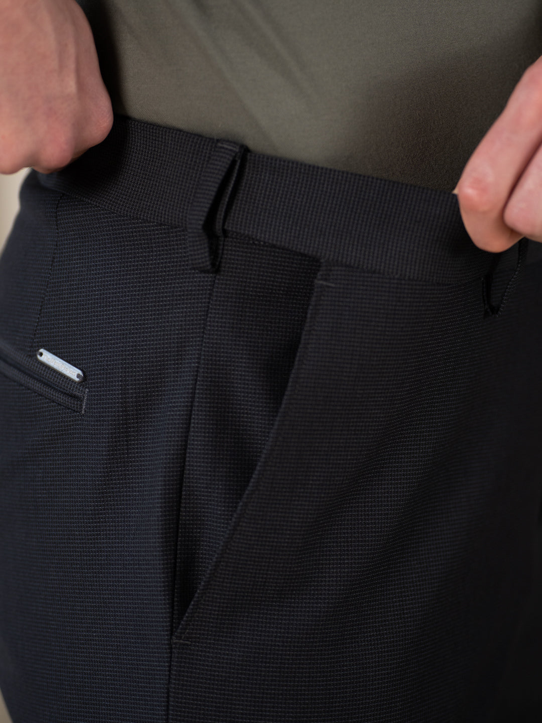 Aether Black Micro Checks Relaxed Stretch Fit Formal Pants