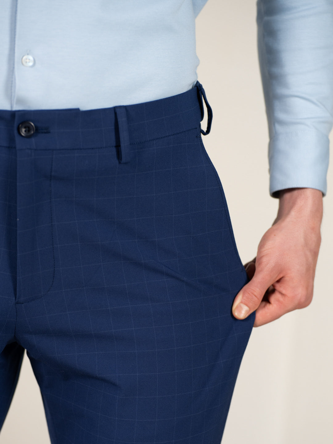 Editor Blue Checks Relaxed Fit Stretch Formal Pants