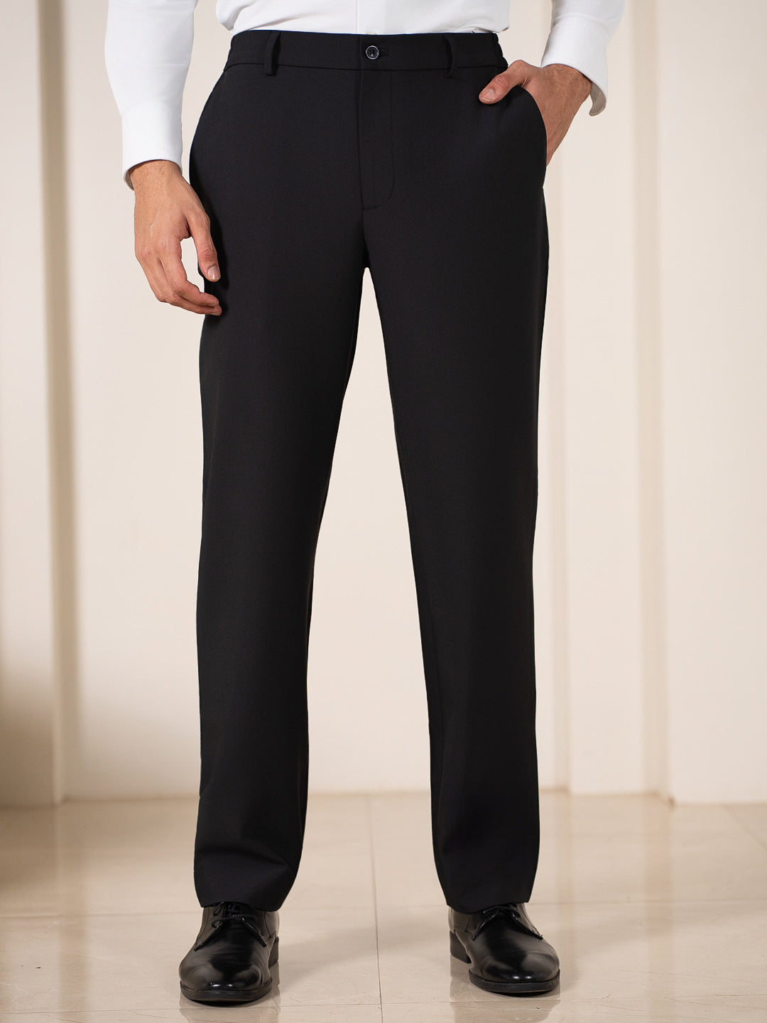 Buy Men Sharp Black Relaxed Fit Stretchable Formal Trouser Buy Men Sharp Black Relaxed Fit Stretchable Formal Trouser