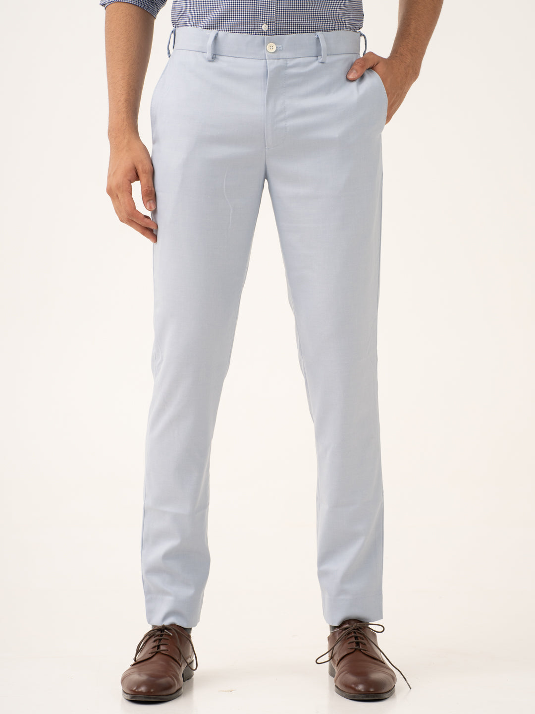 Buy Theo Blue Twill Stretchable Formal Trousers For Men Online
