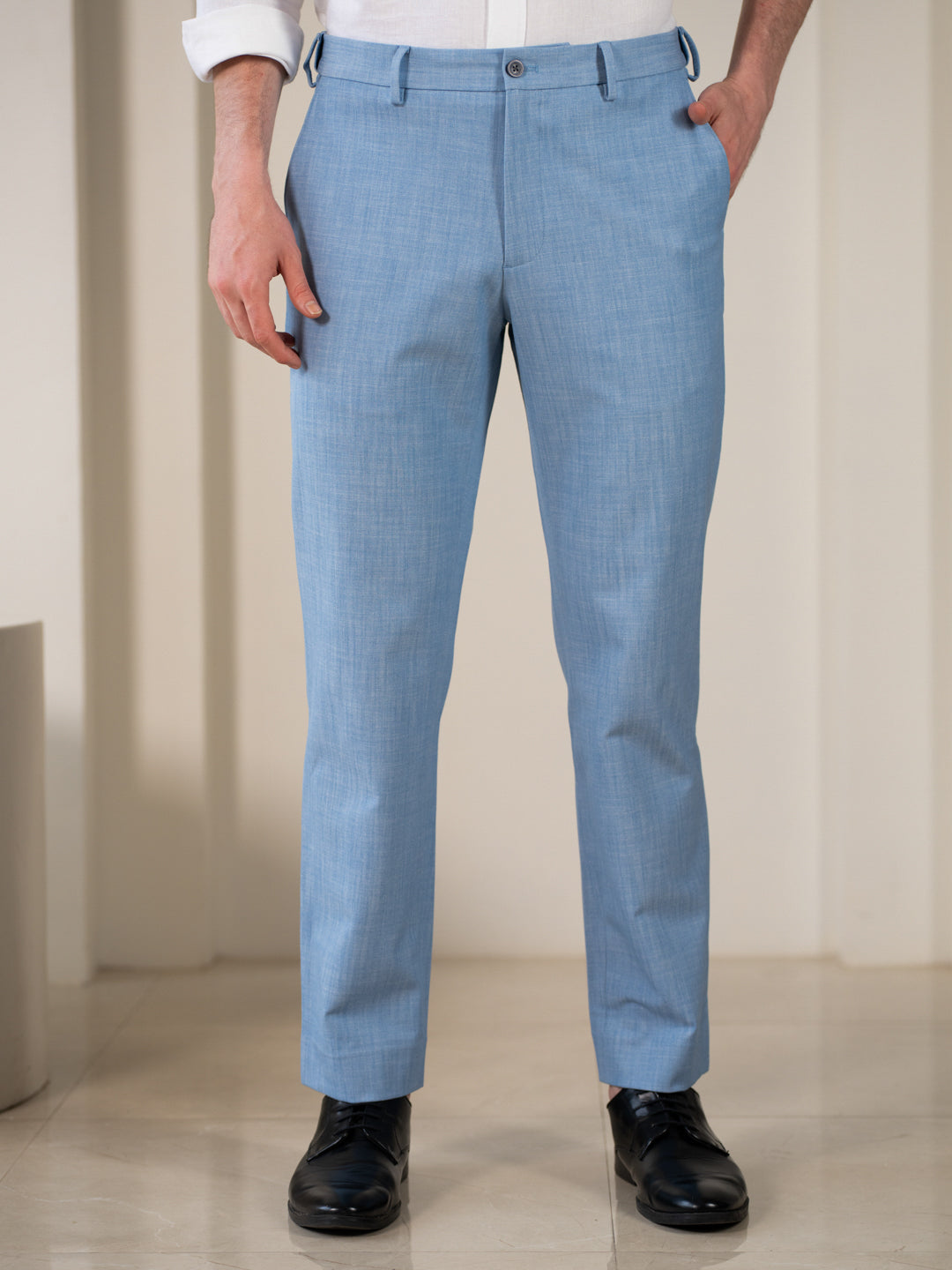 Denali Blue Textured Relaxed Fit Stretch Formal Pants