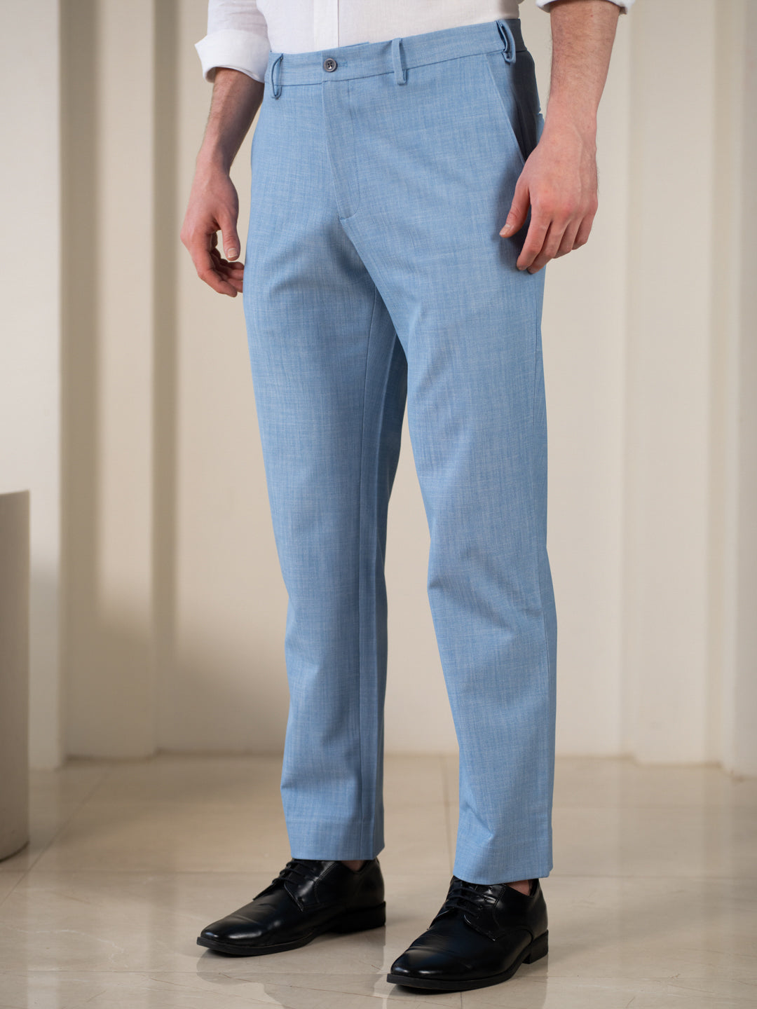 Denali Blue Textured Relaxed Fit Stretch Formal Pants