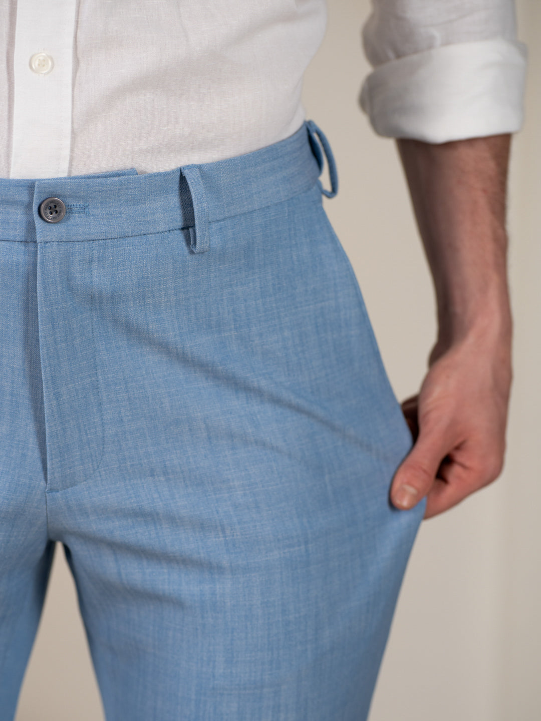 Denali Blue Textured Relaxed Fit Stretch Formal Pants