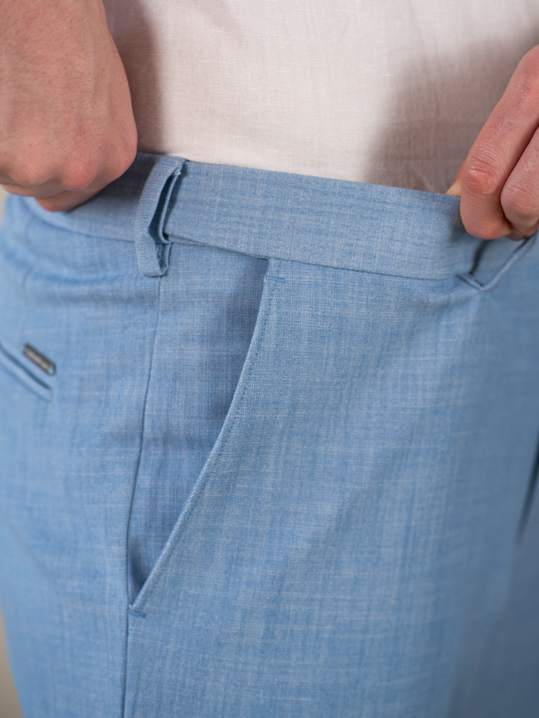 Denali Blue Textured Relaxed Fit Stretch Formal Pants