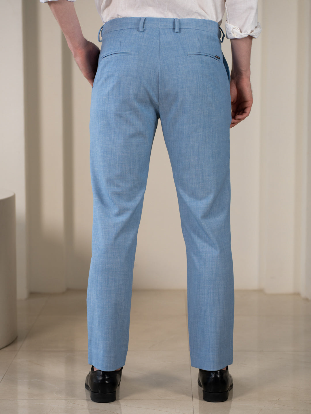 Denali Blue Textured Relaxed Fit Stretch Formal Pants
