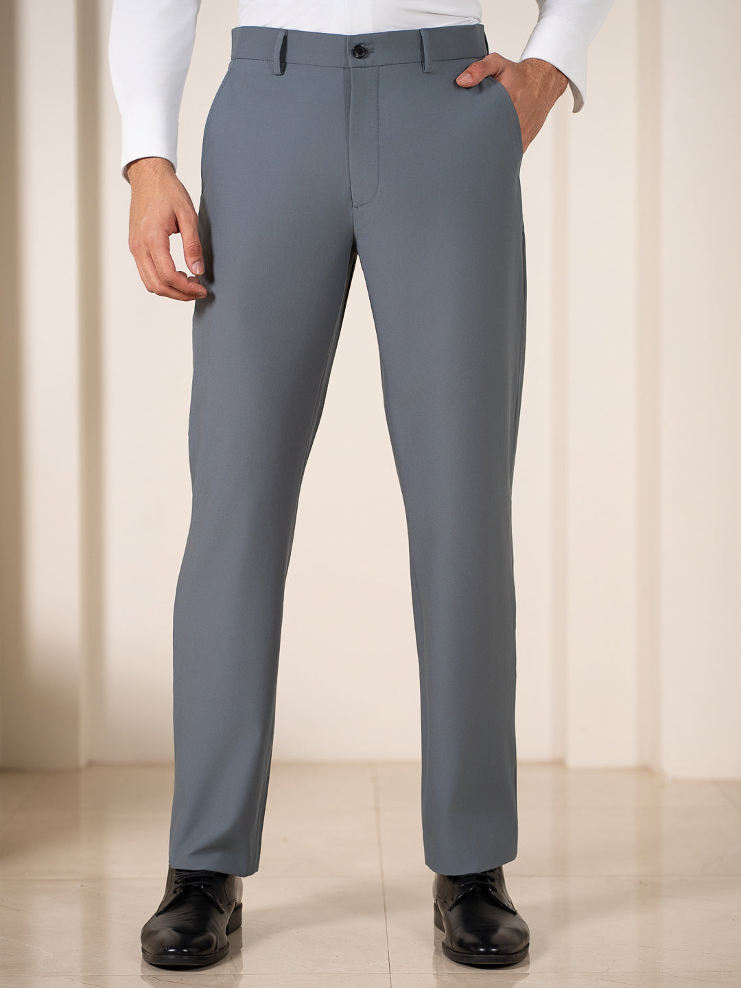 Buy Men Go-to Grey Relaxed Fit Stretchable Formal Trouser Buy Men Go-to Grey Relaxed Fit Stretchable Formal Trouser