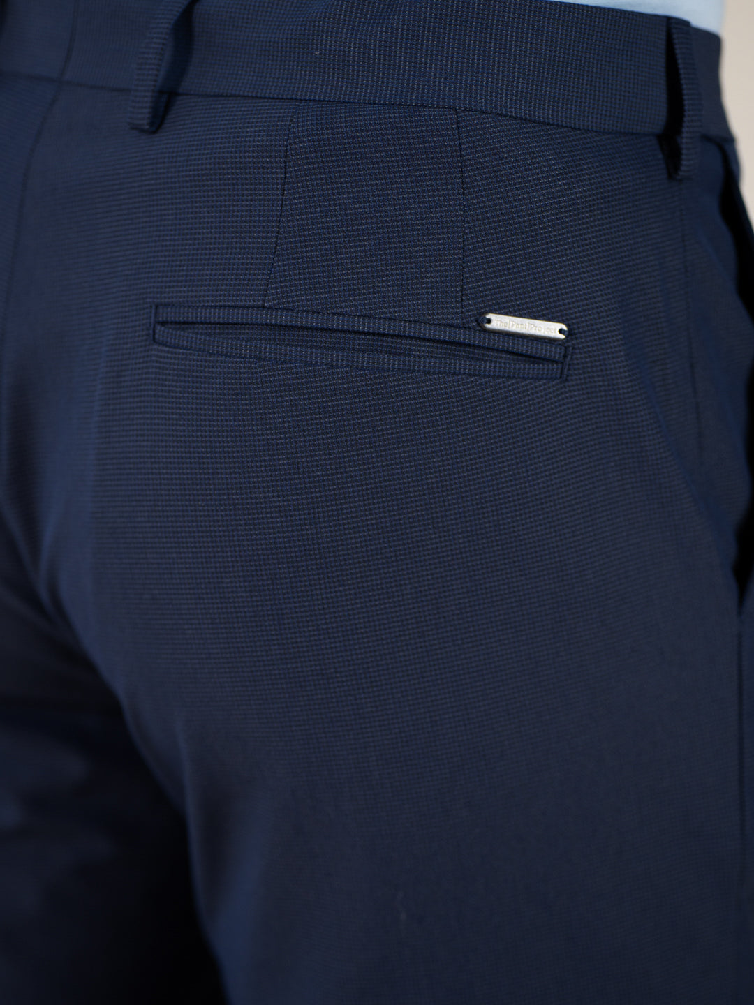 Hades Navy Micro Checks Relaxed Stretch Fit Formal Pants