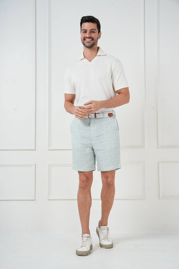 linen green chino shorts for men