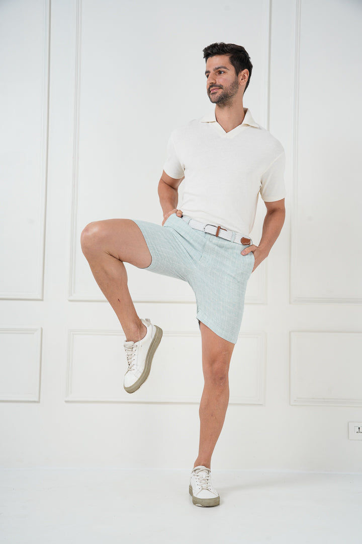 green linen chino shorts