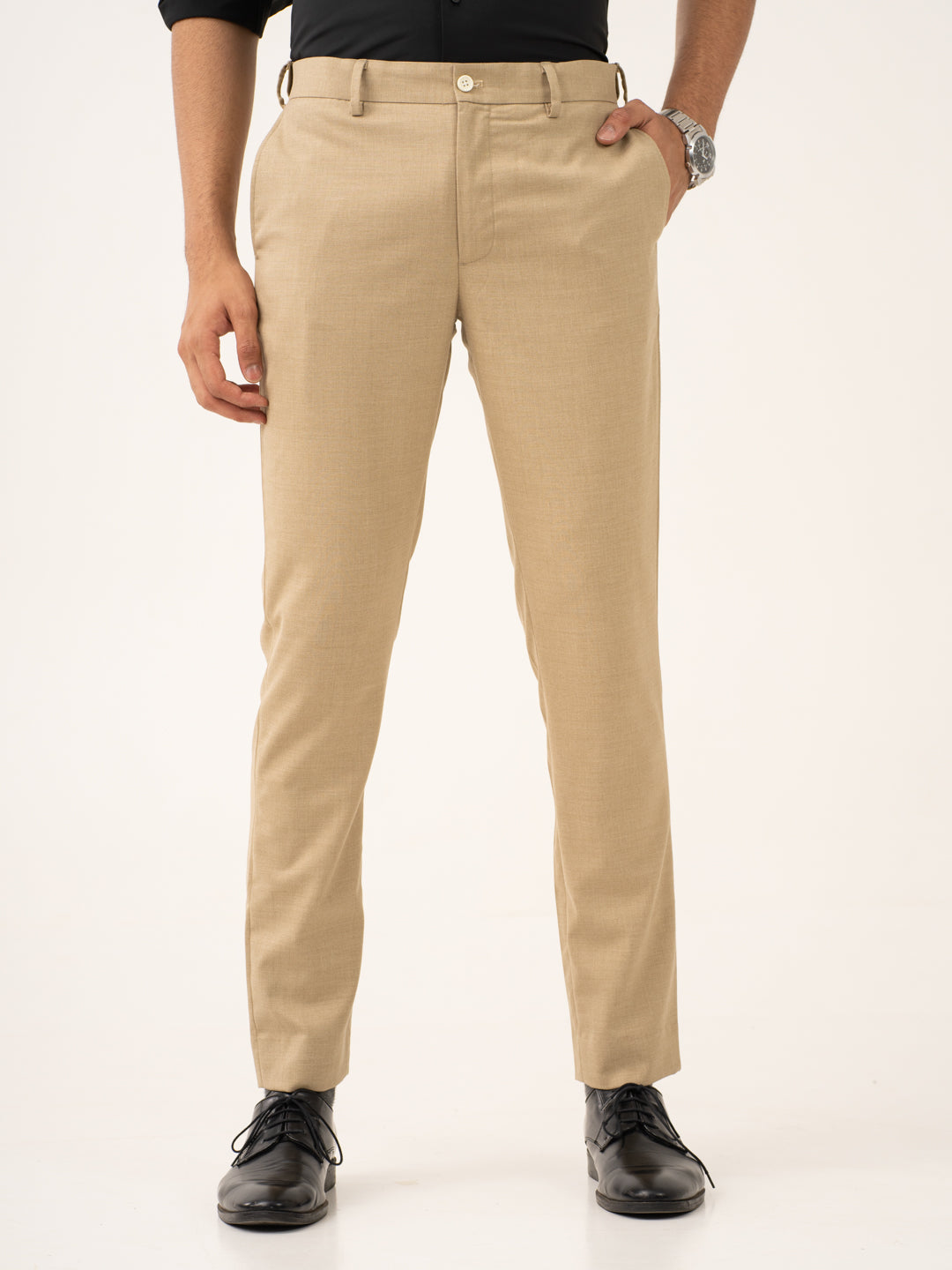 Bastian Khaki Melange Stretch Formal Pants