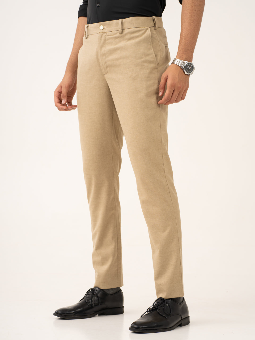 Bastian Khaki Melange Stretch Formal Pants
