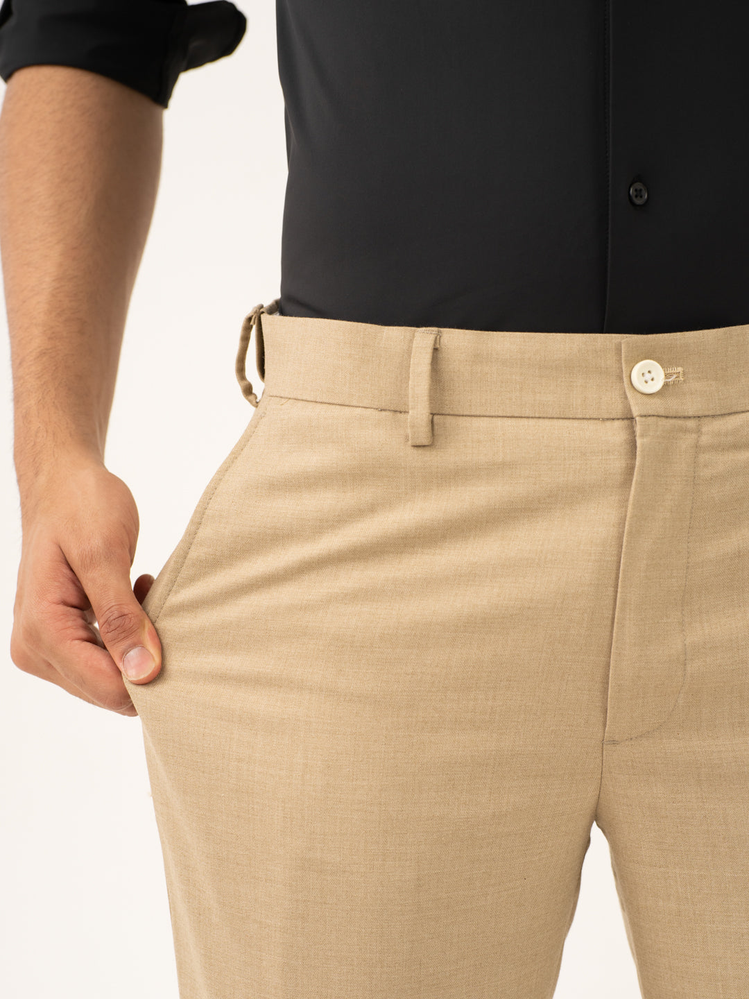 Bastian Khaki Melange Stretch Formal Pants