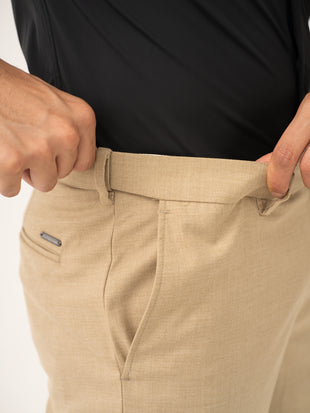 Bastian Khaki Melange Stretch Formal Pants