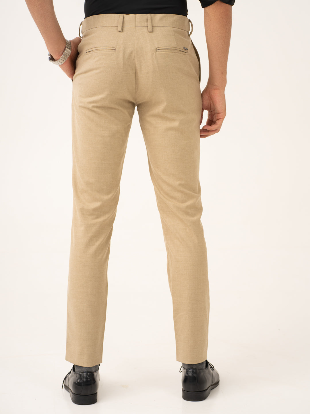 Bastian Khaki Melange Stretch Formal Pants
