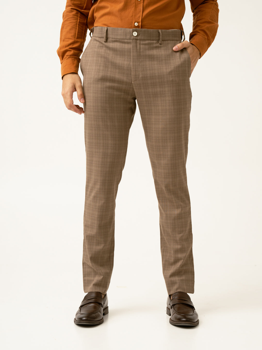 Maple Brown Checks Formal Pants - Main Image