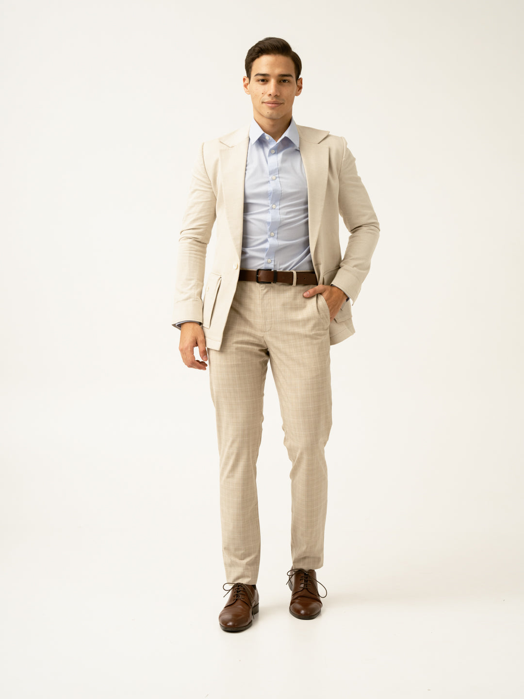 Canvas Beige Checks Formal Pants