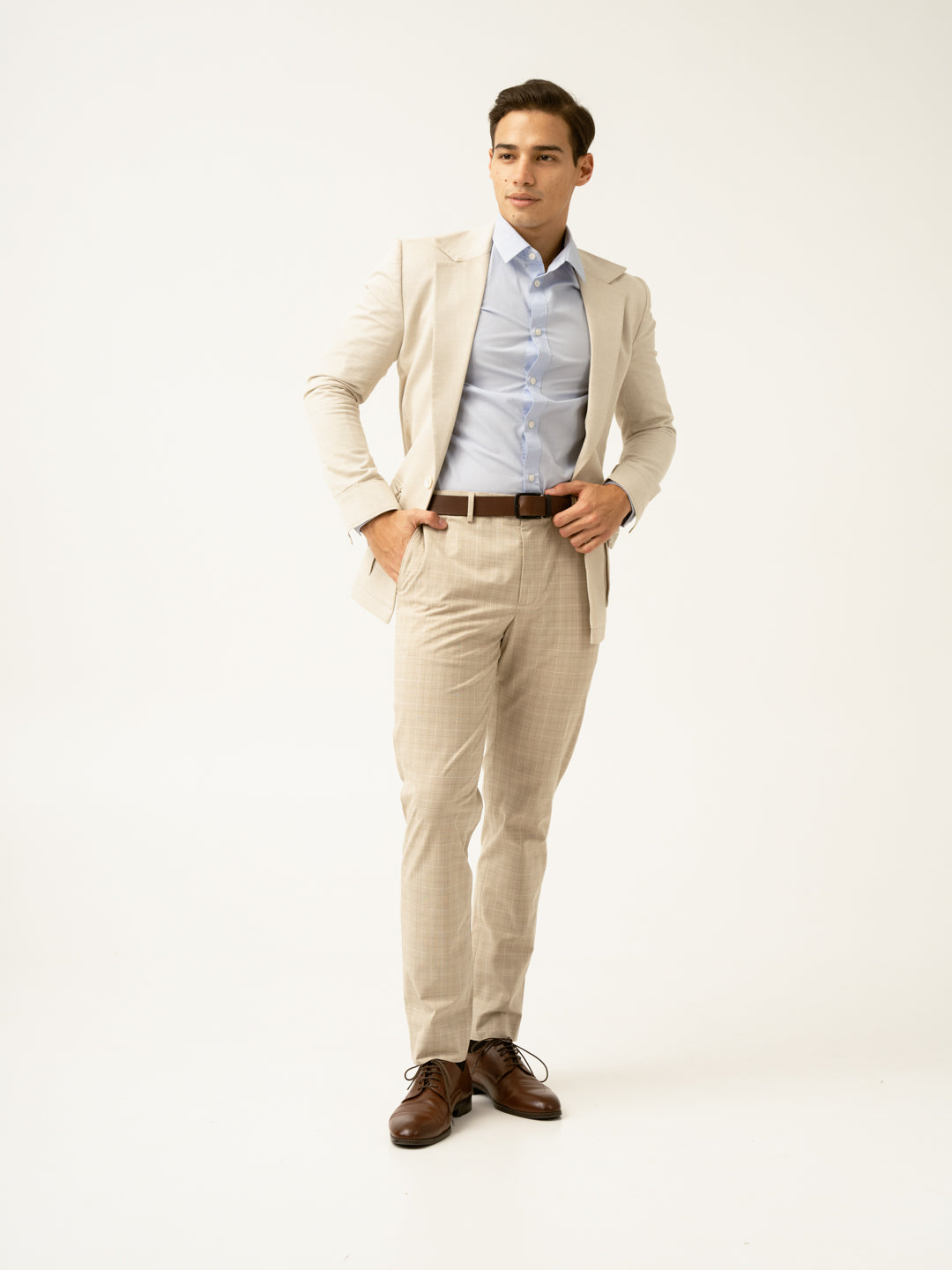 Canvas Beige Checks Formal Pants
