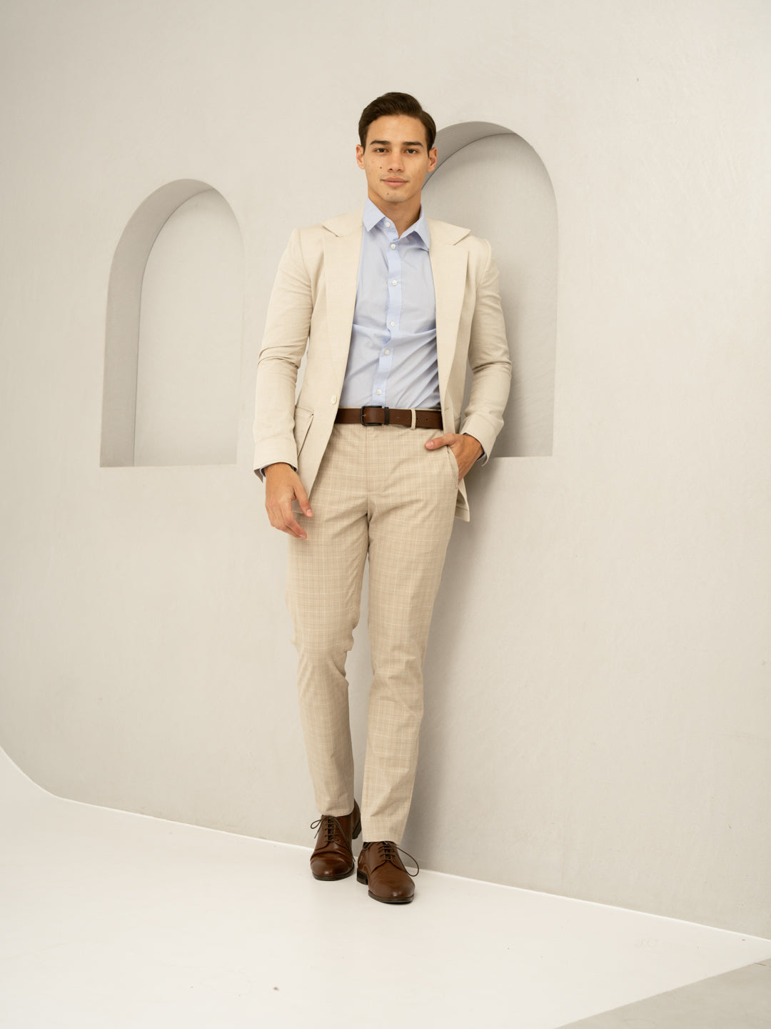 Canvas Beige Checks Formal Pants