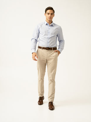 Canvas Beige Checks Formal Pants