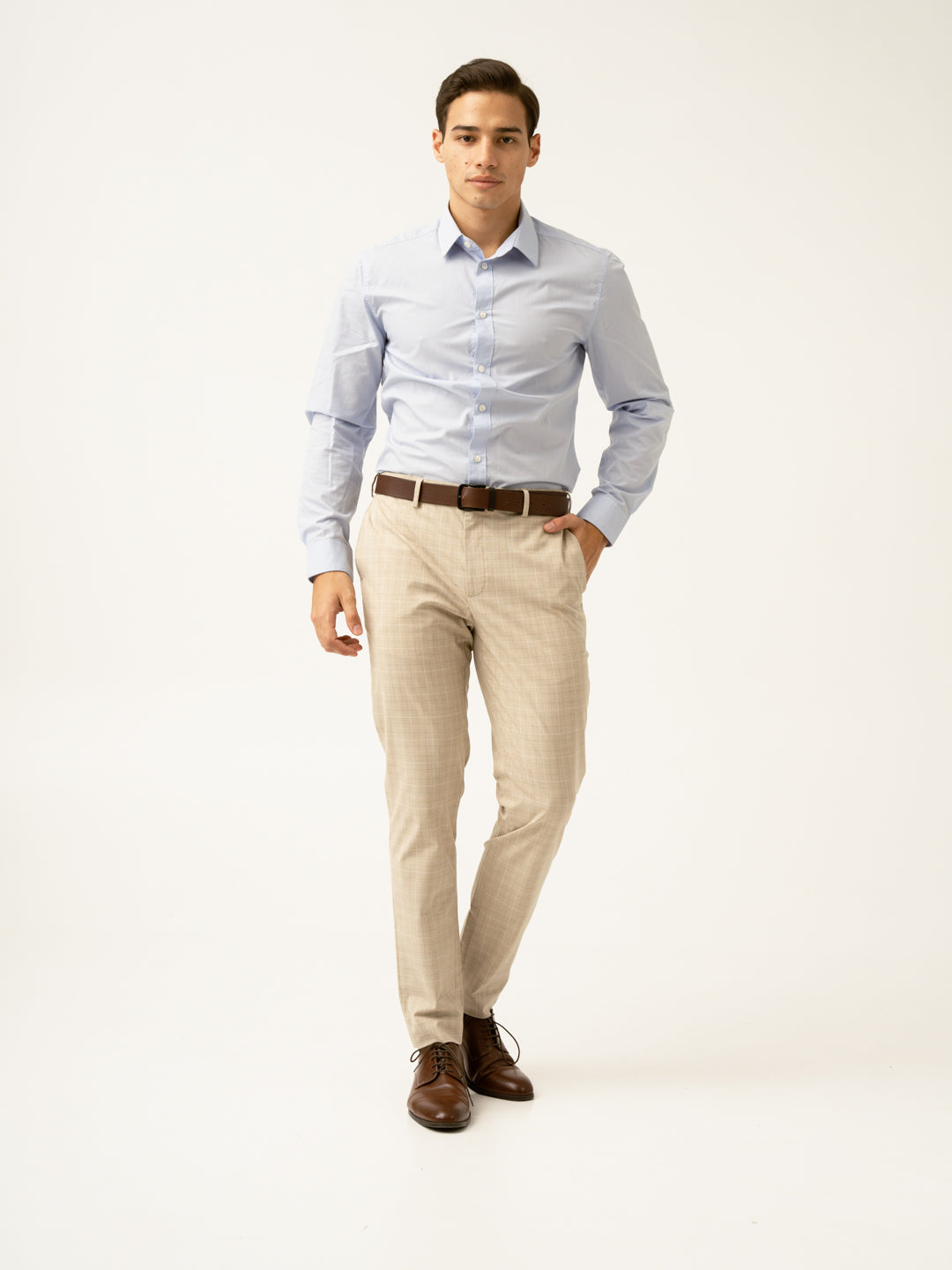 Canvas Beige Checks Formal Pants