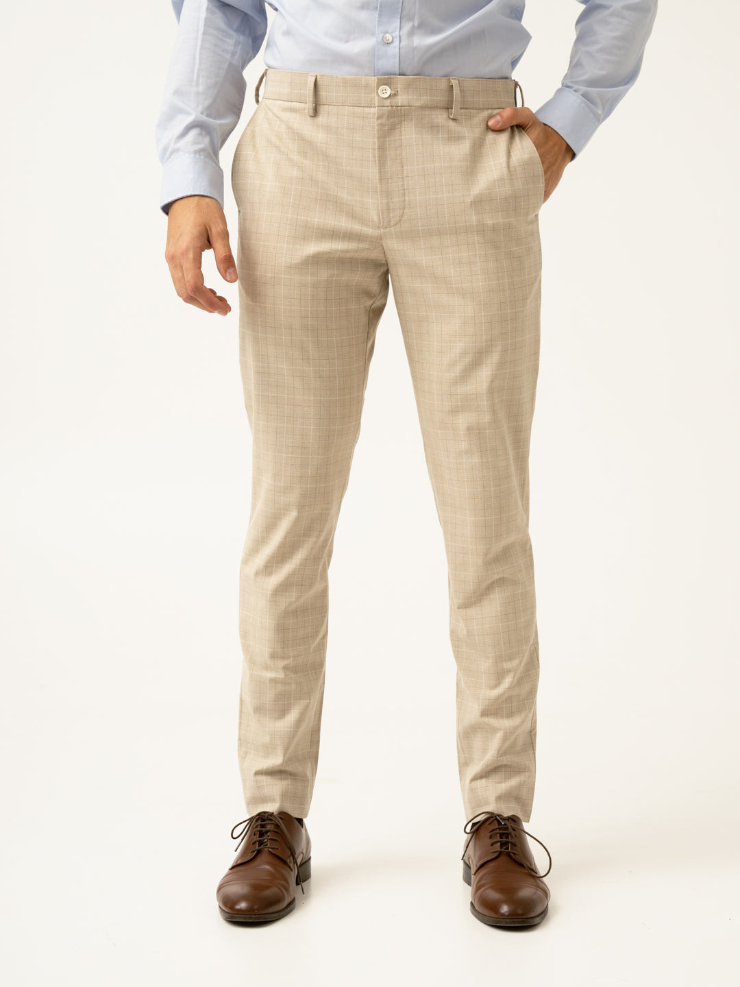 Buy Men's Canvas Beige Checks Formal Trouser Online Buy Men's Canvas Beige Checks Formal Trouser Online
