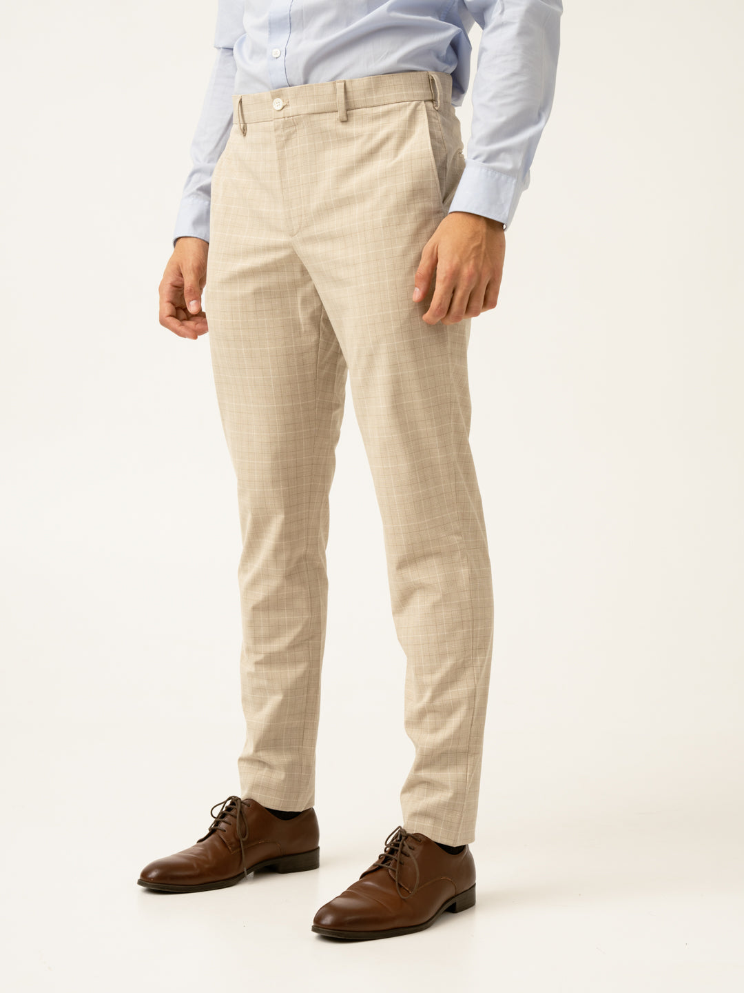Canvas Beige Checks Formal Pants