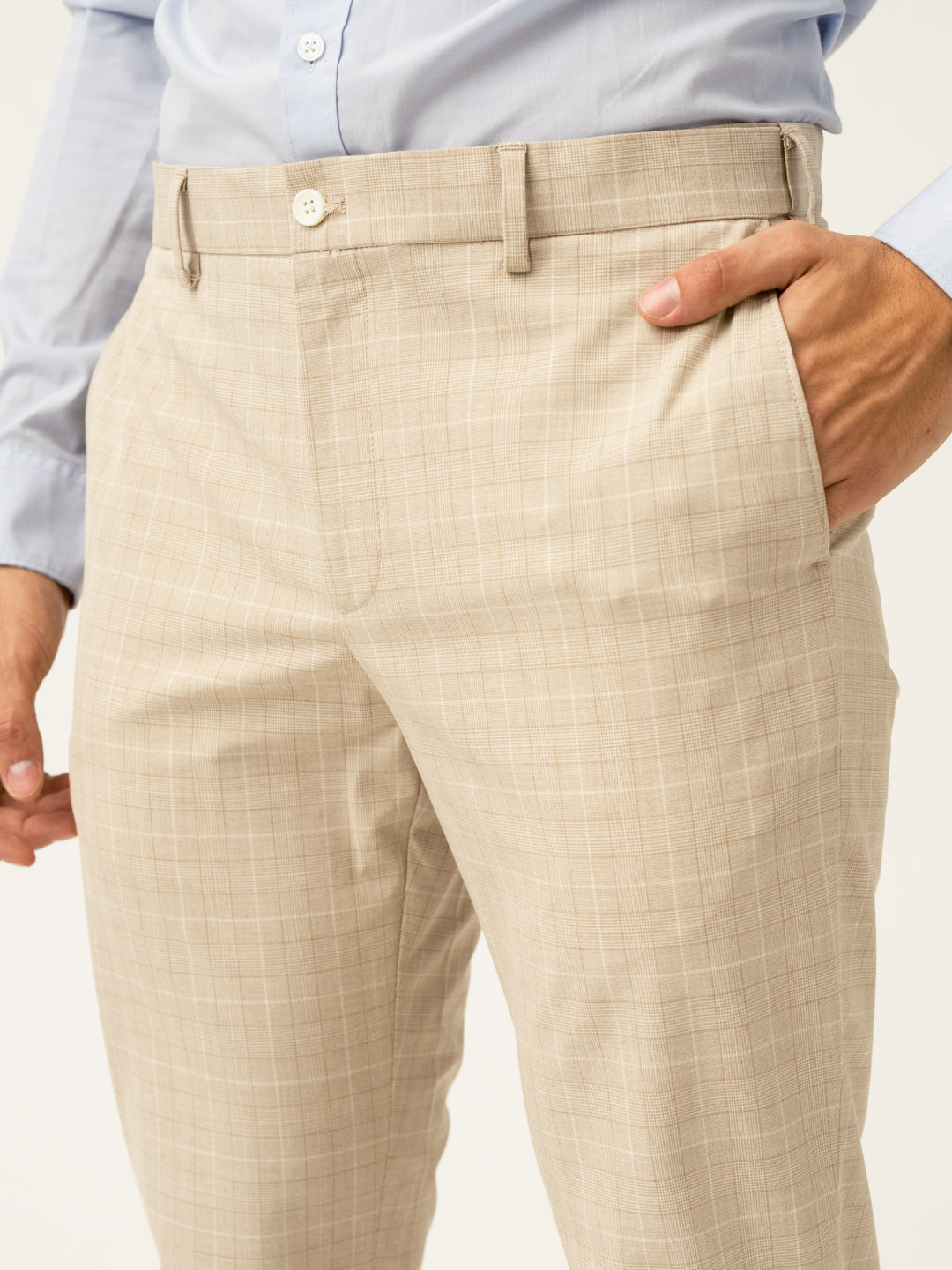 Canvas Beige Checks Formal Pants