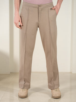 Dunara Beige Relaxed Fit Power-Stretch Korean Pintuck Pants