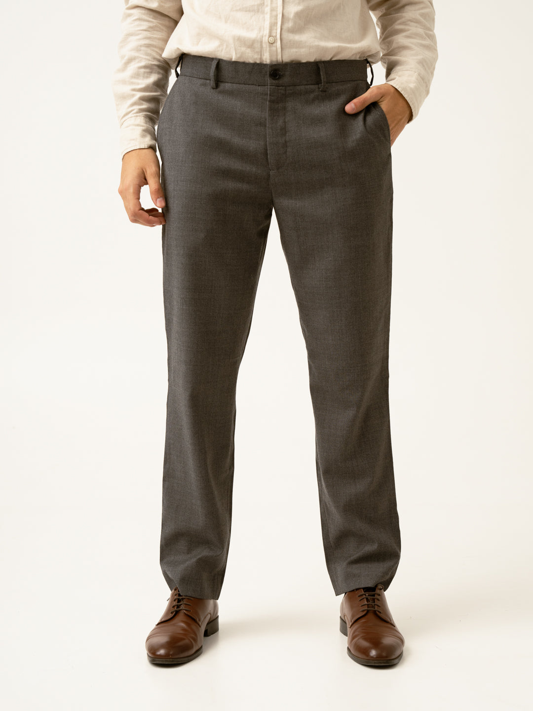 Buy Mature Brown Grey Textured Formal Trouser For Men