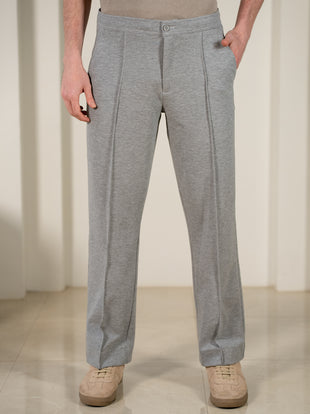 Tharn Grey Relaxed Fit Power-Stretch Korean Pintuck Pants
