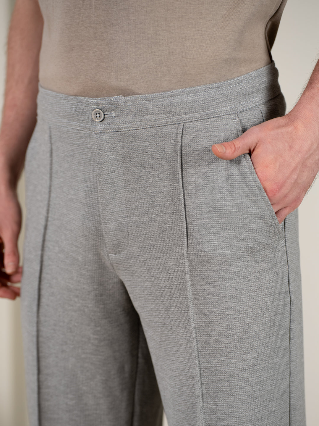Tharn Grey Relaxed Fit Power-Stretch Korean Pintuck Pants