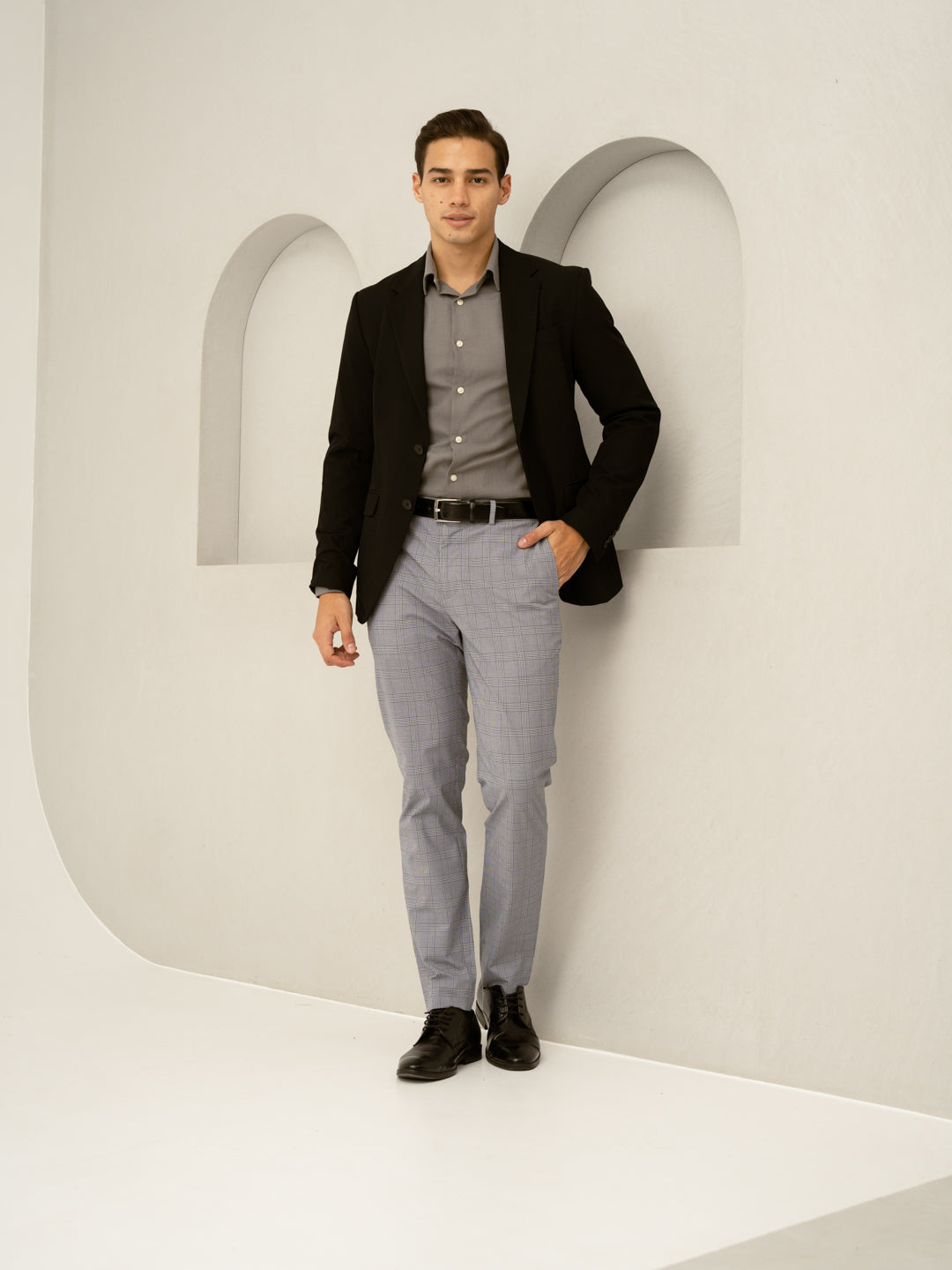 Blue Black Houndstooth Checks Formal Pants