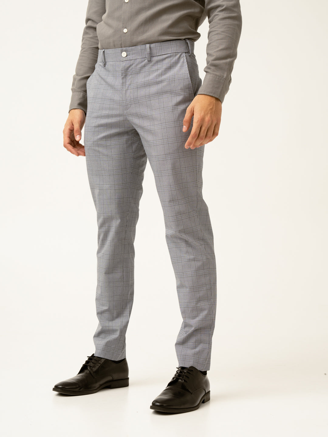 Blue Black Houndstooth Checks Formal Pants