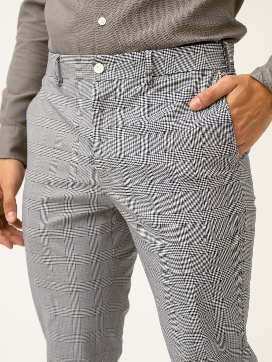 Blue Black Houndstooth Checks Formal Pants