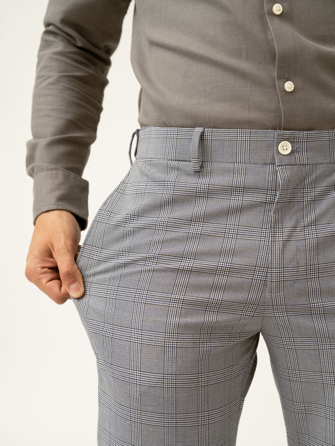 Blue Black Houndstooth Checks Formal Pants