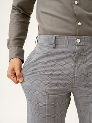 Blue Black Houndstooth Checks Formal Pants