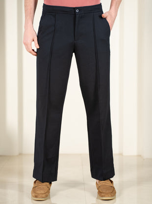 Brooke Navy Relaxed Fit Power-Stretch Korean Pintuck Pants